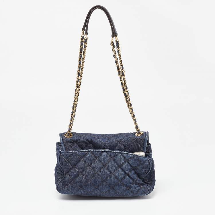 Pre Owned  Michael Kors Blue Quilted Denim and Leather Sloan Shoulder Bag