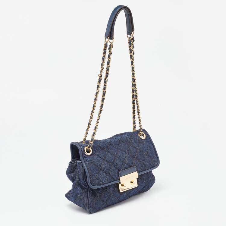 Pre Owned  Michael Kors Blue Quilted Denim and Leather Sloan Shoulder Bag