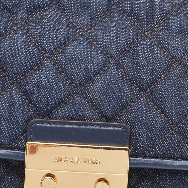 Pre Owned  Michael Kors Blue Quilted Denim and Leather Sloan Shoulder Bag