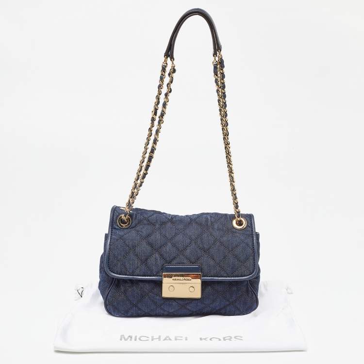 Pre Owned  Michael Kors Blue Quilted Denim and Leather Sloan Shoulder Bag