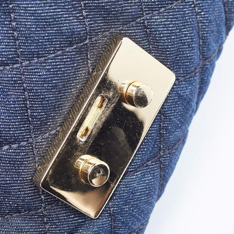 Pre Owned  Michael Kors Blue Quilted Denim and Leather Sloan Shoulder Bag