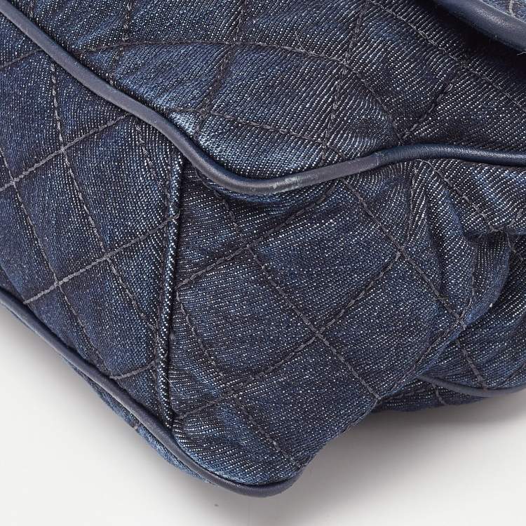 Pre Owned  Michael Kors Blue Quilted Denim and Leather Sloan Shoulder Bag