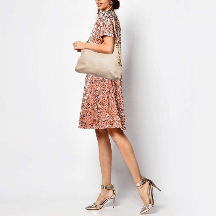 Pre Owned Michael Kors Beige Leather Jet Set Chain Bag