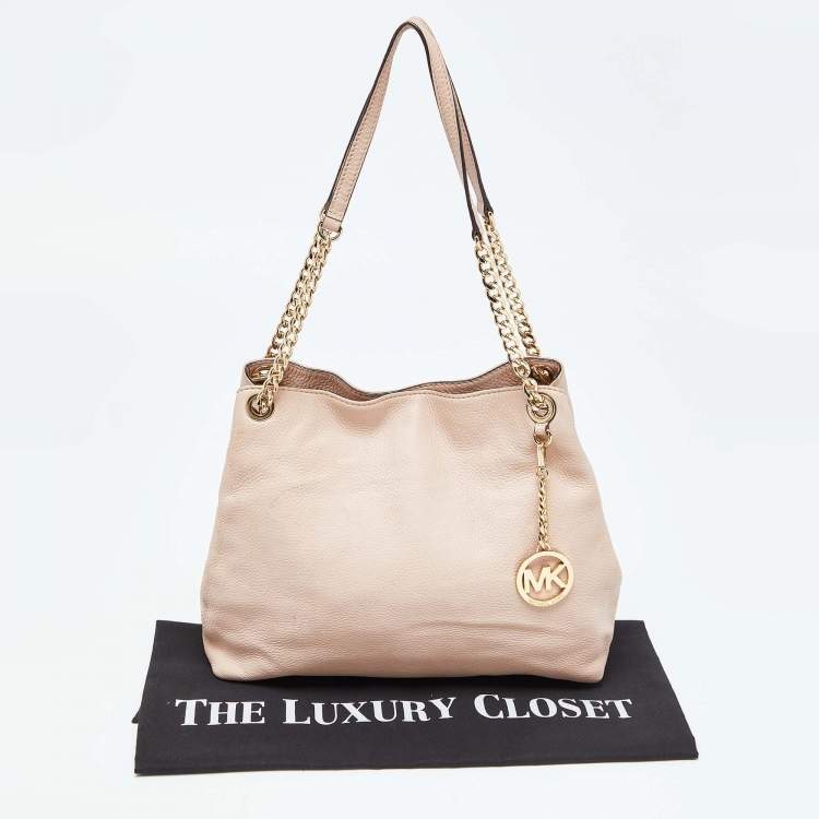 Pre Owned Michael Kors Beige Leather Jet Set Chain Bag