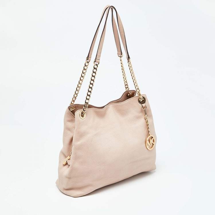 Pre Owned Michael Kors Beige Leather Jet Set Chain Bag
