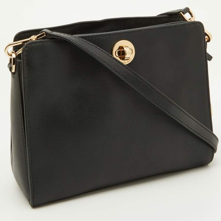 Pre Owned Michael Korse Black Leather Turnlock Crossbody Bag