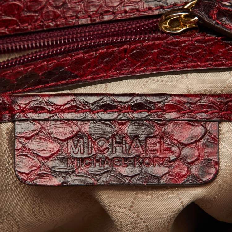 Pre Owned Michael Kors Red/Black Python Embossed Leather Large Hamilton North South Tote