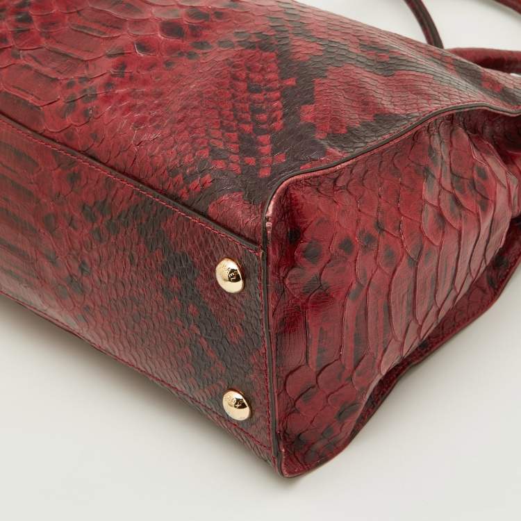 Pre Owned Michael Kors Red/Black Python Embossed Leather Large Hamilton North South Tote