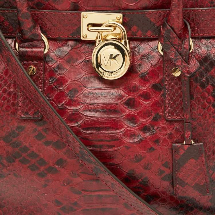 Pre Owned Michael Kors Red/Black Python Embossed Leather Large Hamilton North South Tote