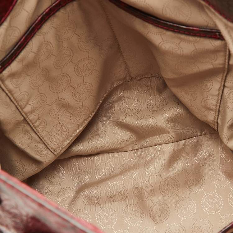Pre Owned Michael Kors Red/Black Python Embossed Leather Large Hamilton North South Tote