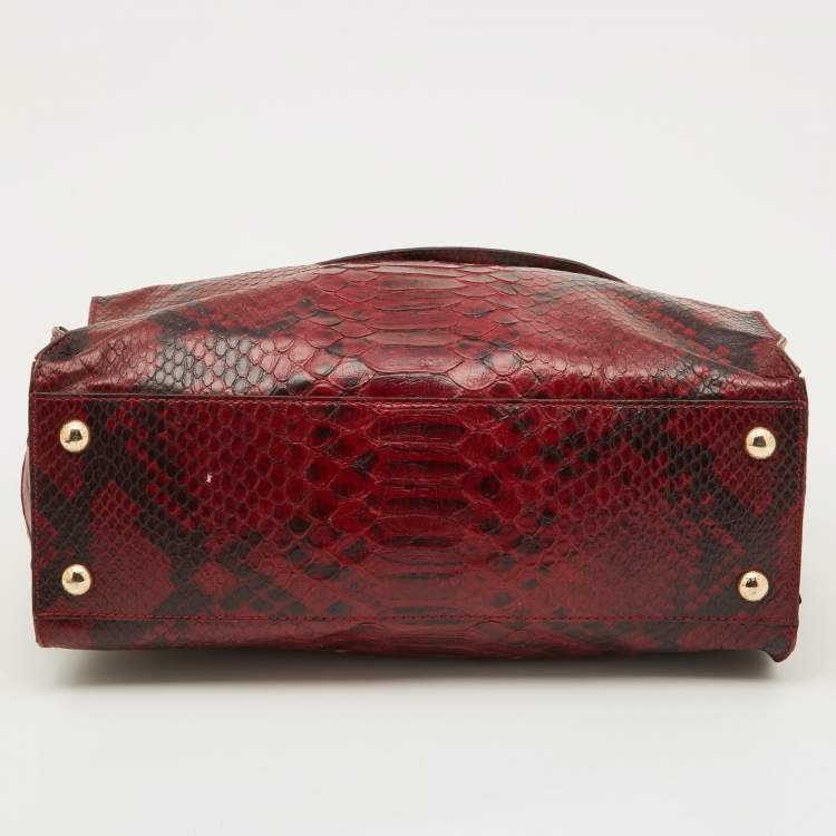 Pre Owned Michael Kors Red/Black Python Embossed Leather Large Hamilton North South Tote