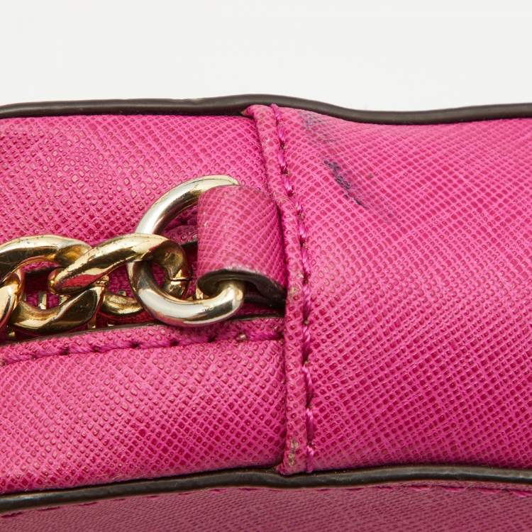 Pre Owned Michael Kors Pink Leather Jet Set Crossbody Bag