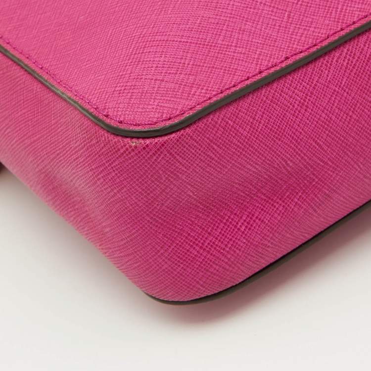 Pre Owned Michael Kors Pink Leather Jet Set Crossbody Bag