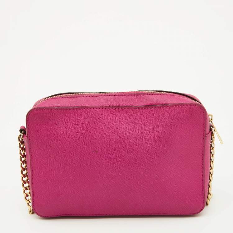 Pre Owned Michael Kors Pink Leather Jet Set Crossbody Bag