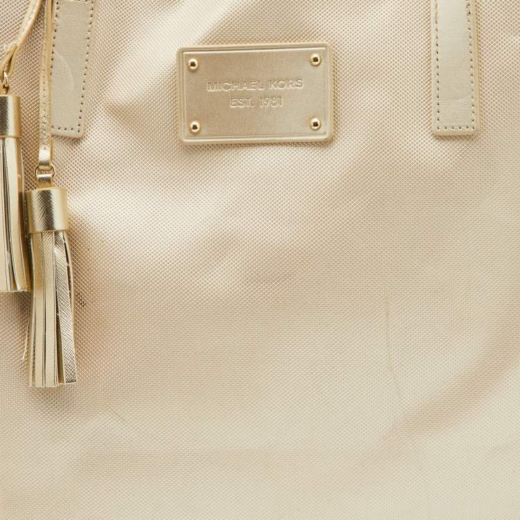 Pre Owned Michael Kors Gold Faux Leather Shopper Tote