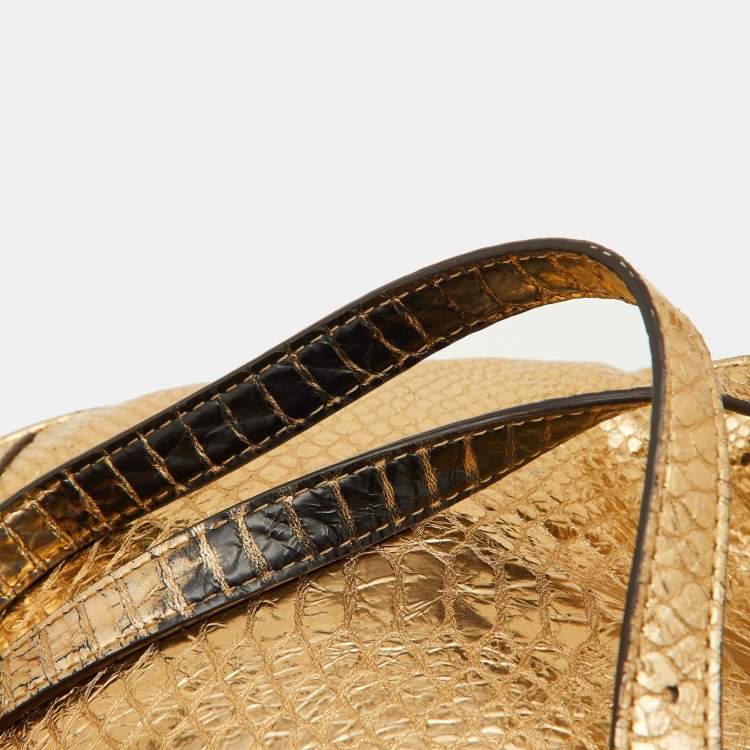Pre Owned Michael Kors Metallic Gold Python Embossed Leather Small Rhea Backpack