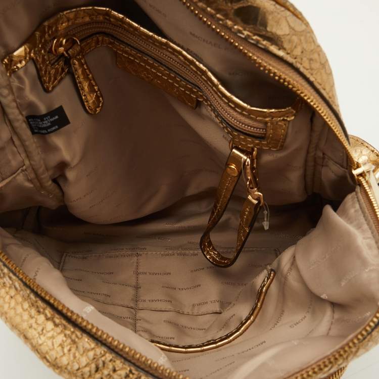 Pre Owned Michael Kors Metallic Gold Python Embossed Leather Small Rhea Backpack