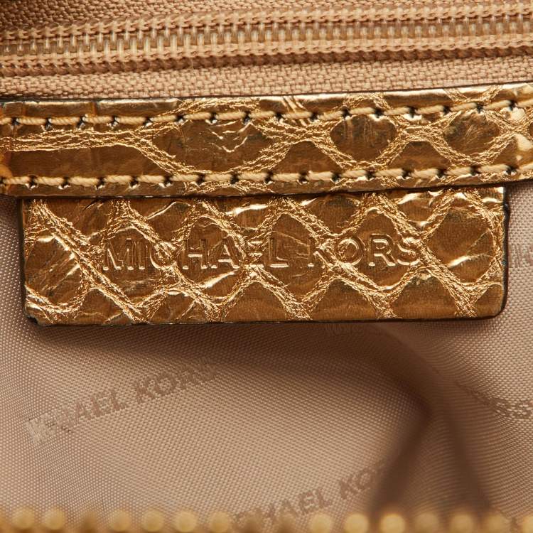 Pre Owned Michael Kors Metallic Gold Python Embossed Leather Small Rhea Backpack