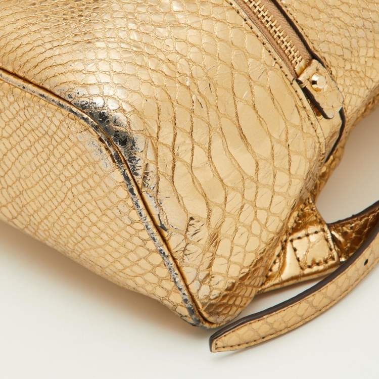 Pre Owned Michael Kors Metallic Gold Python Embossed Leather Small Rhea Backpack