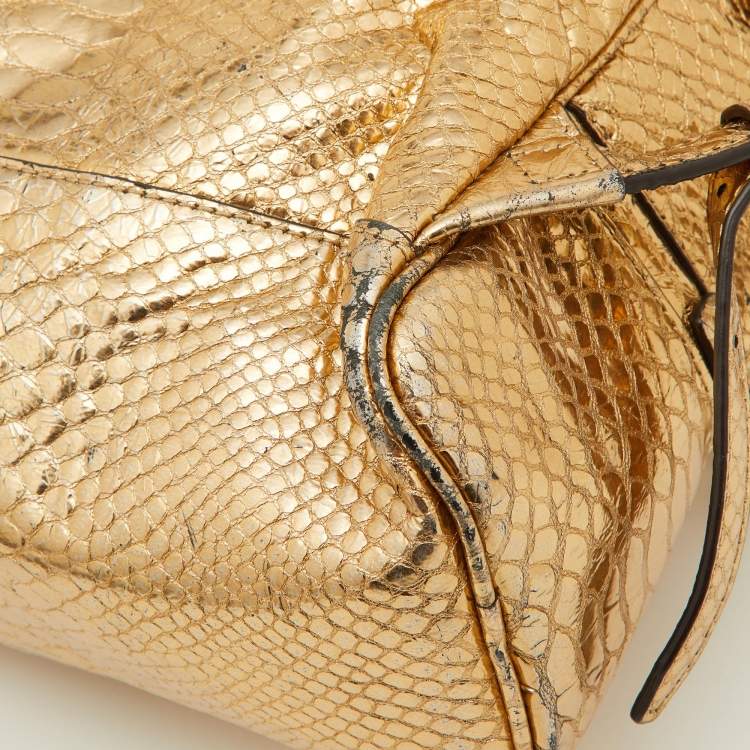 Pre Owned Michael Kors Metallic Gold Python Embossed Leather Small Rhea Backpack