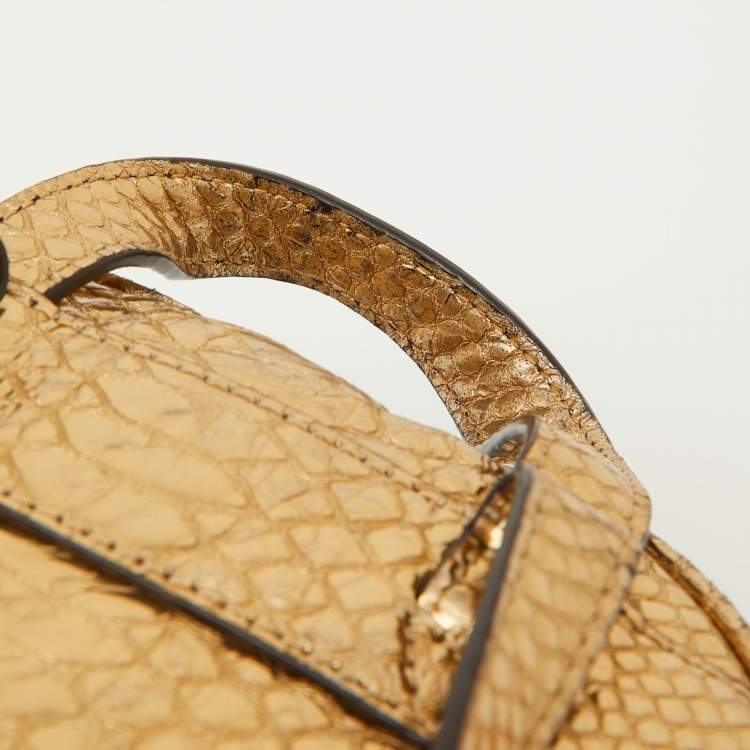 Pre Owned Michael Kors Metallic Gold Python Embossed Leather Small Rhea Backpack