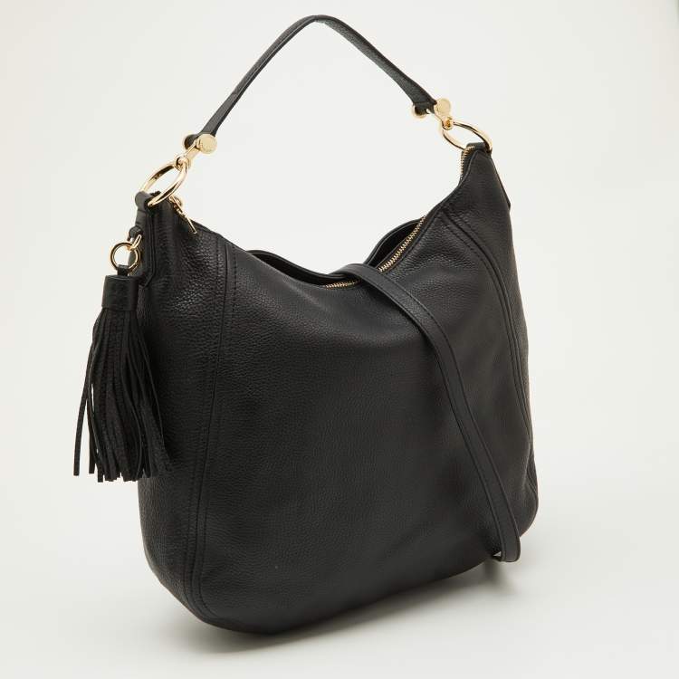 Pre Owned MICHAEL Michael Kors Black Leather Tassel Hobo