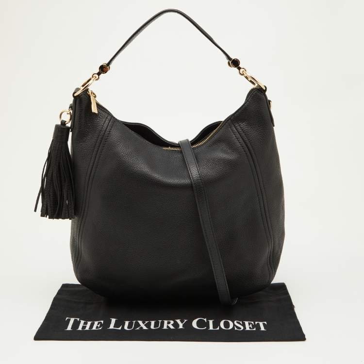 Pre Owned MICHAEL Michael Kors Black Leather Tassel Hobo