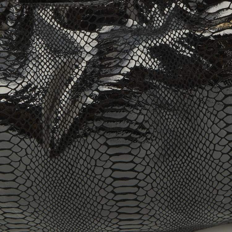 Pre Owned MICHAEL Michael Kors Black Snakeskin Embossed Leather Fulton Slouchy Hobo