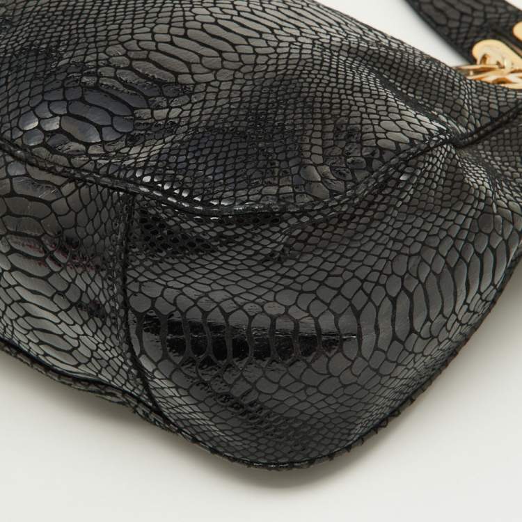 Pre Owned MICHAEL Michael Kors Black Snakeskin Embossed Leather Fulton Slouchy Hobo