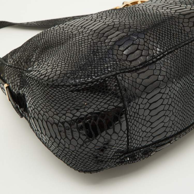 Pre Owned MICHAEL Michael Kors Black Snakeskin Embossed Leather Fulton Slouchy Hobo