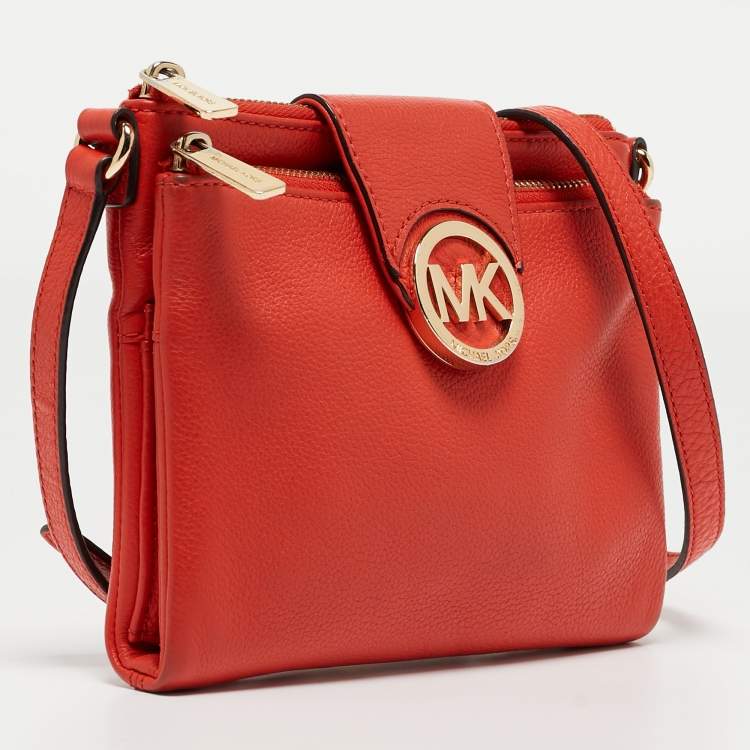 Pre Owned Michael Kors Orange Leather Large Fulton Crossbody Bag