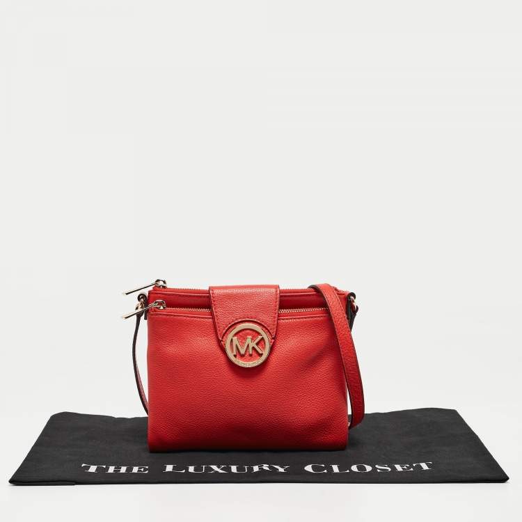 Pre Owned Michael Kors Orange Leather Large Fulton Crossbody Bag