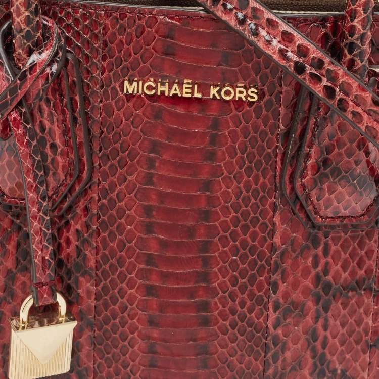 Pre Owned Michael Kors Burgundy/Black Python Leather Mini Mercer Satchel