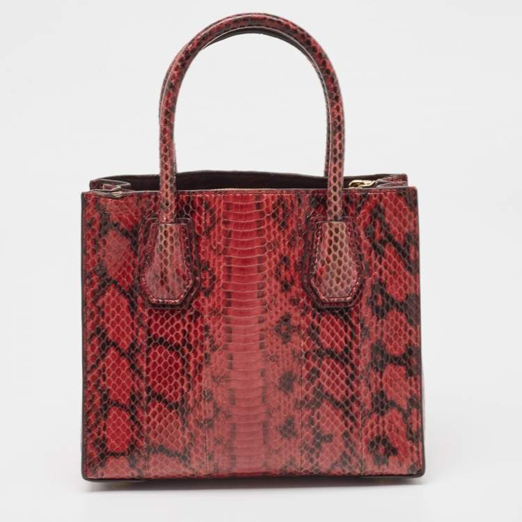 Pre Owned Michael Kors Burgundy/Black Python Leather Mini Mercer Satchel