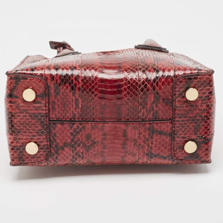 Pre Owned Michael Kors Burgundy/Black Python Leather Mini Mercer Satchel