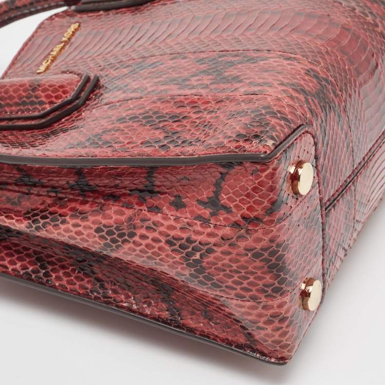 Pre Owned Michael Kors Burgundy/Black Python Leather Mini Mercer Satchel