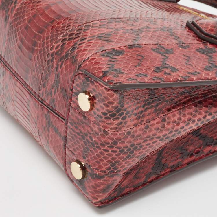 Pre Owned Michael Kors Burgundy/Black Python Leather Mini Mercer Satchel