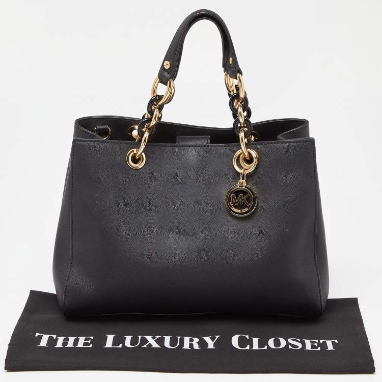 Pre Owned MICHAEL Michael Kors Black Saffiano Leather Medium Cynthia Tote
