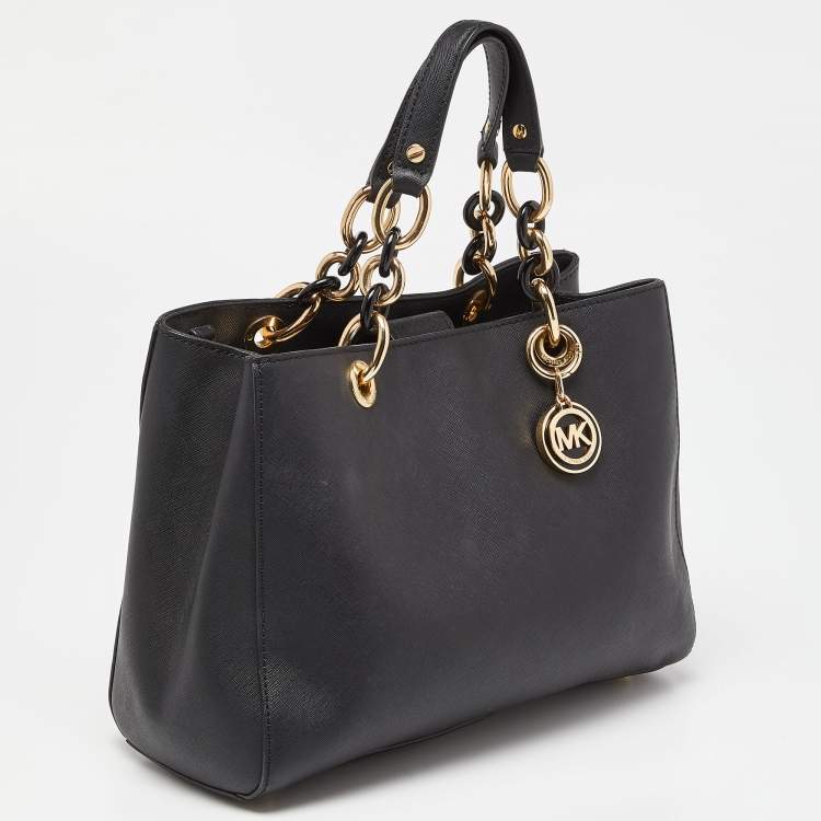 Pre Owned MICHAEL Michael Kors Black Saffiano Leather Medium Cynthia Tote