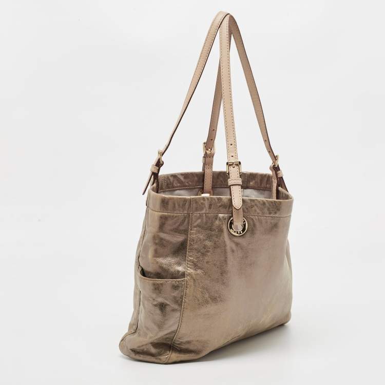 Pre Owned MICHAEL Michael Kors Gold Leather Jet Set East West Tote