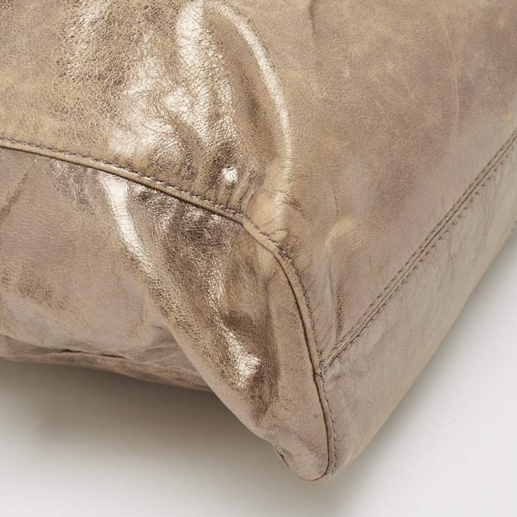 Pre Owned MICHAEL Michael Kors Gold Leather Jet Set East West Tote