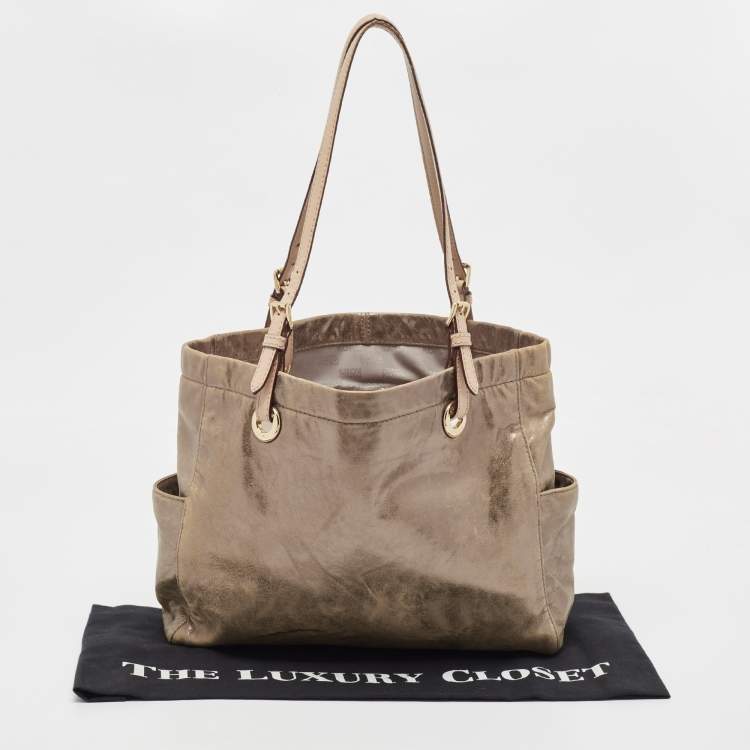 Pre Owned MICHAEL Michael Kors Gold Leather Jet Set East West Tote