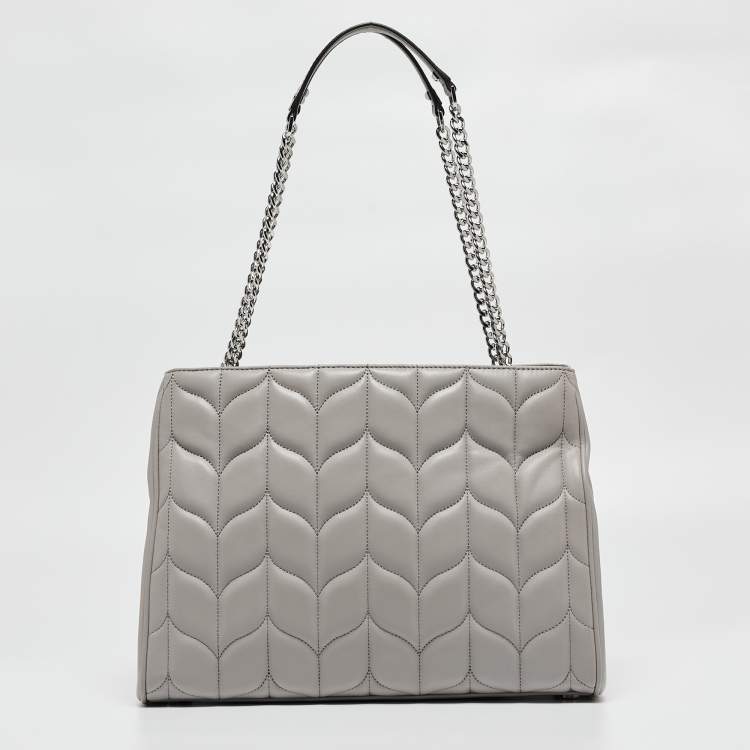 Pre Owned Michael Kors Grey Quilted Leather Peyton Large Convertible Tote