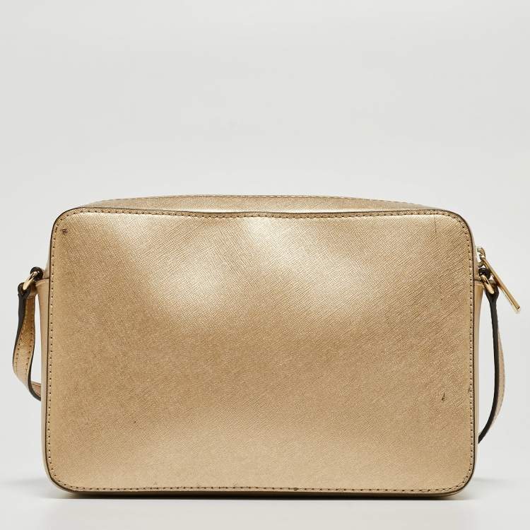 مملوكة مسبقًا Michael Kors Gold Leather Studded Camera Crossbody Bag