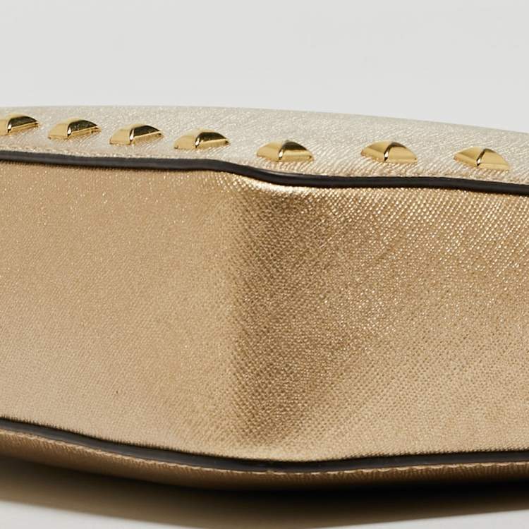 مملوكة مسبقًا Michael Kors Gold Leather Studded Camera Crossbody Bag