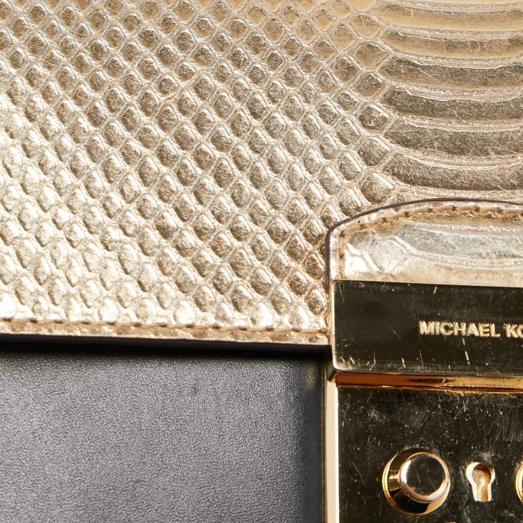 Pre Owned Michael Kors Gold/Black Python Embossed and Leather Sloan Shoulder Bag
