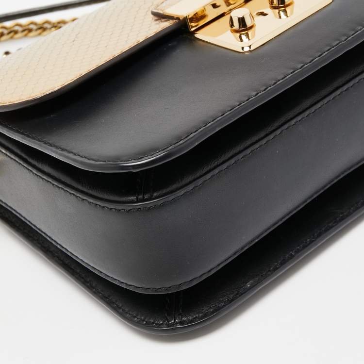 Pre Owned Michael Kors Gold/Black Python Embossed and Leather Sloan Shoulder Bag