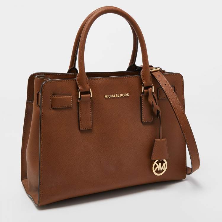 Pre Owned Michael Kors Brown Saffiano Leather Medium East West Dillon Tote