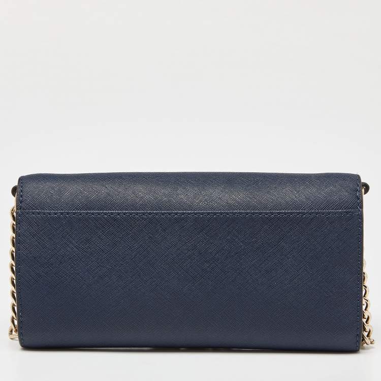 Pre Owned Michael Kors Blue Leather Jet Set Travel Wallet On Chain
