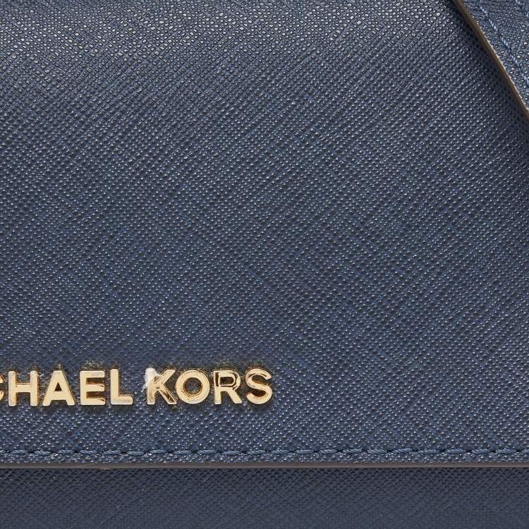 Pre Owned Michael Kors Blue Leather Jet Set Travel Wallet On Chain